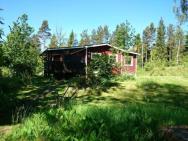 Typisches Holzhaus Mit Überdachter Terrasse Auf Weitläufigen Grundstück In Einem Waldgebiet Am See